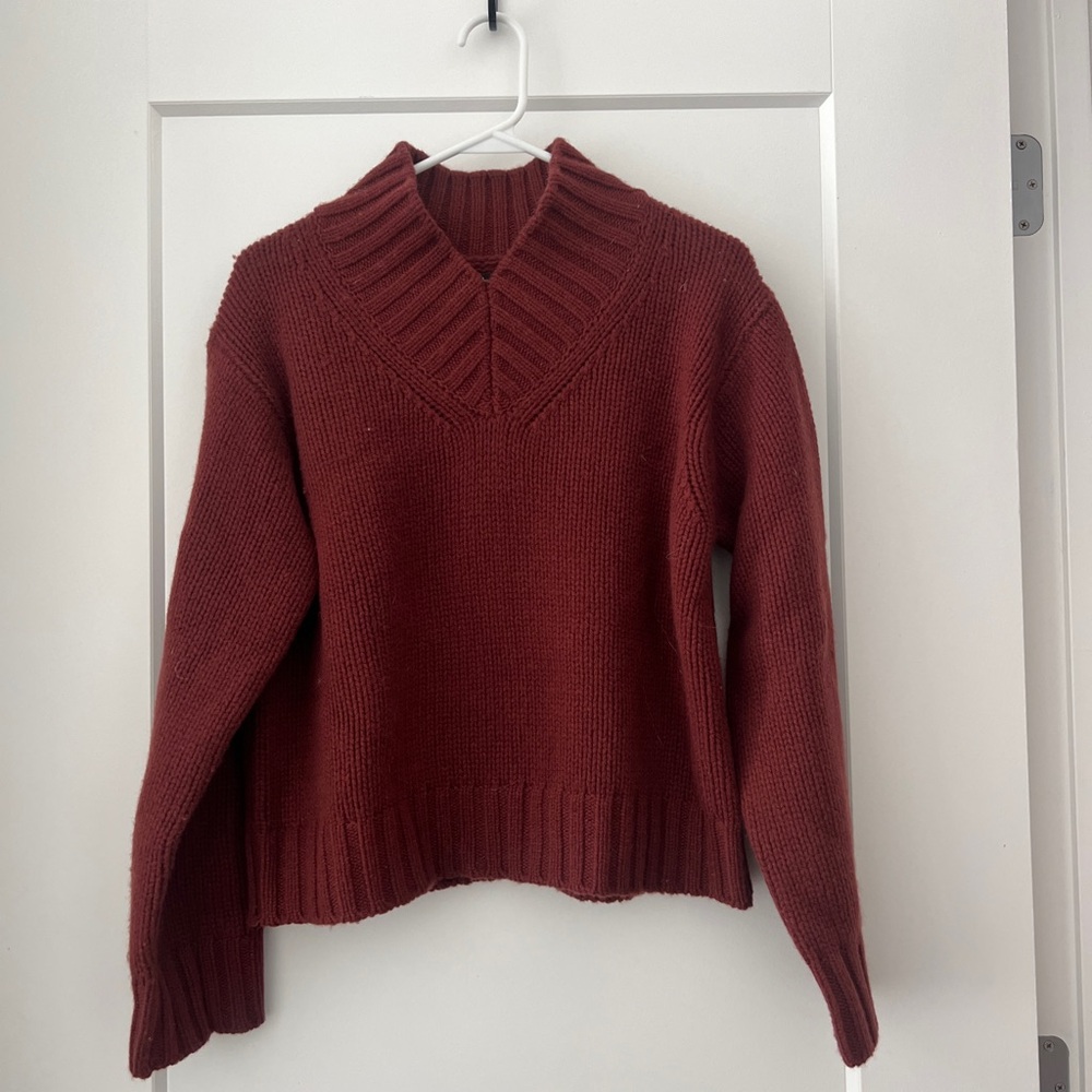 Massimo Dutti Deep Red V-Neck Sweater